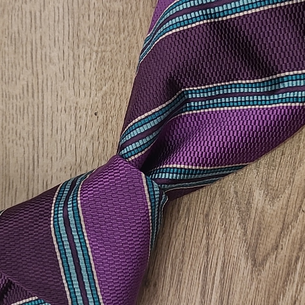 ETRO Italy Abstract Purple Blue Striped Mens Silk Cotton Blend Mens Tie